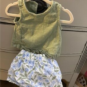 Carter's Olive Top and Blue Floral Shorts Set